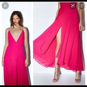 Zara limited edition hot pink wrap chiffon flowy dress